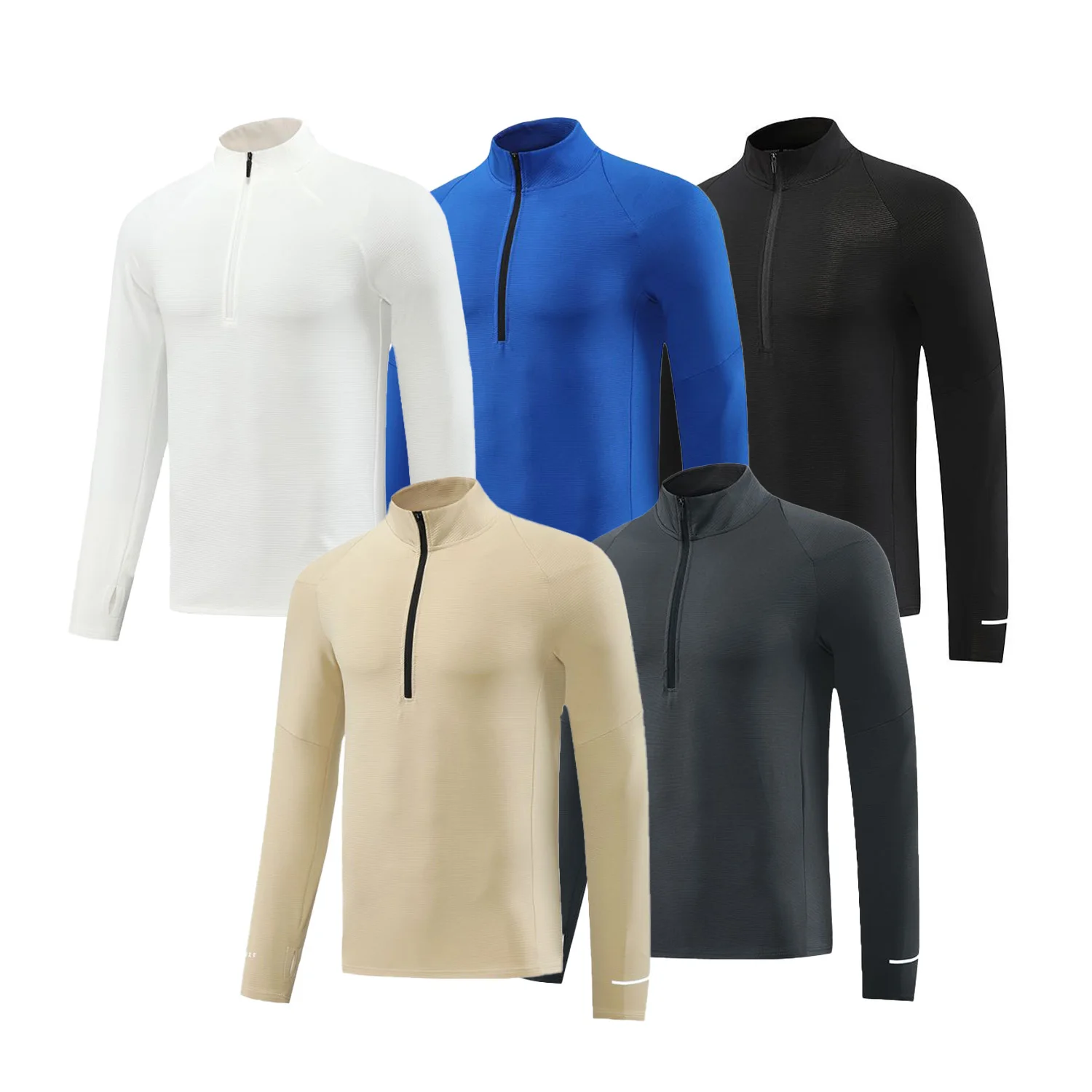 Custom Logo Men's Quick Drying Breathable Gym T-Shirt Solid Color Outdoor Running Cycling Long-Sleeved Half Zipper Training Tee