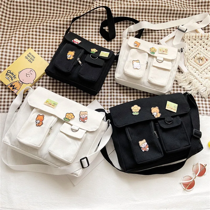 

2021 summer custom ladies crossbody bag Korean style large capacity cute canvas school bag Wholesale, Customized color