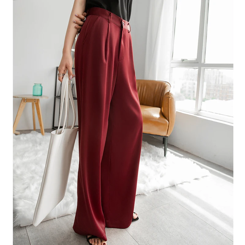 

Professional solid color womens wide leg pants high waist casual women trousers