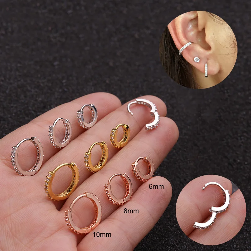 

6mm 8mm 10mm Small Dainty Tiny Thin Stainless Steel Post CZ Hoops Minimal Jewelry Gold Plated Hoops Huggie Hoop Earrings, Picture