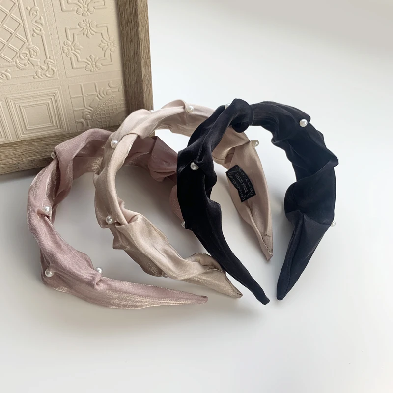 

Vershal C1-34 Pearl Hair Band Tender Wide Fold Headband Creamy Luster Hair Accessories, 3 colors