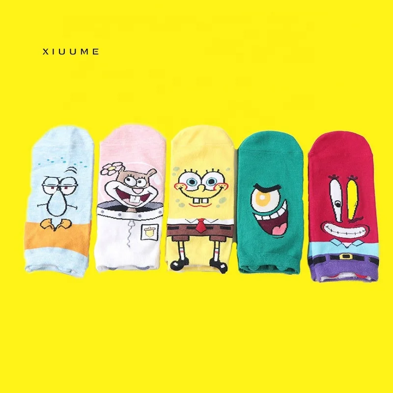 

Amaozn hotsale cute Sponge Bob cotton lovely breathable soft ankle socks women fashion