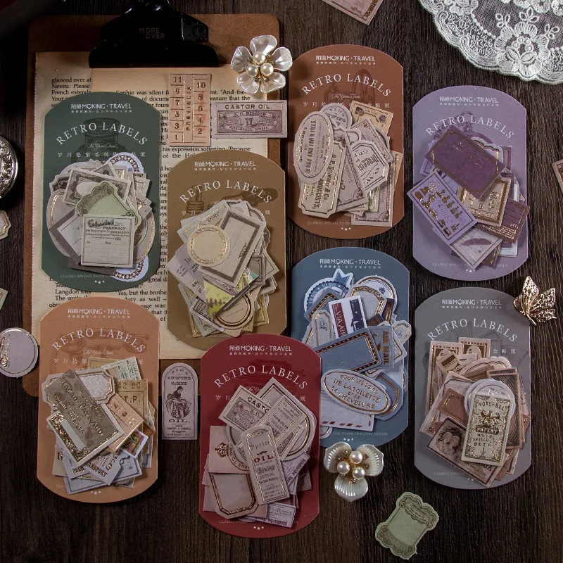 

30 Pieces into Bronzing Sticky Note Years Collection Series Vintage Journal DIY Materials Decorative Sticker 8 Models