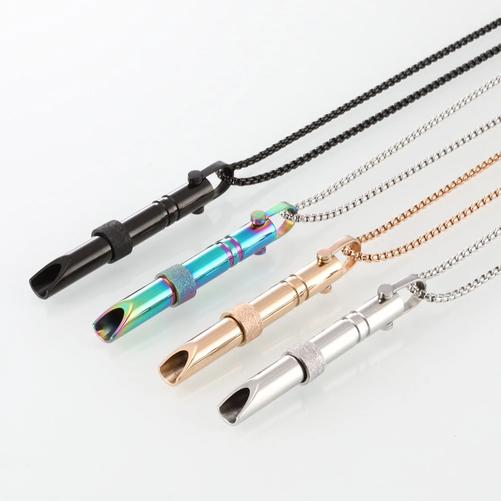 

Custom Breathing Necklace Whistle Stainless Steel Stress Relief Jewelry Mindful Breathing Necklace For Anxiety Women Men