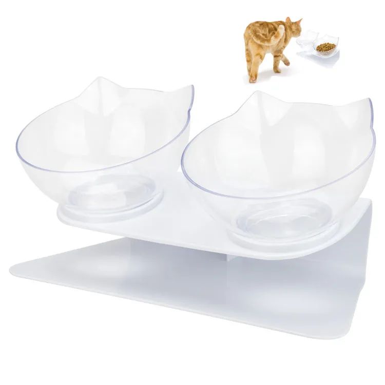 

Wholesale Elevated Plastic Double Drinking Water Pet Supplies Dog Cat Bowl Food Feeder, As picture shown