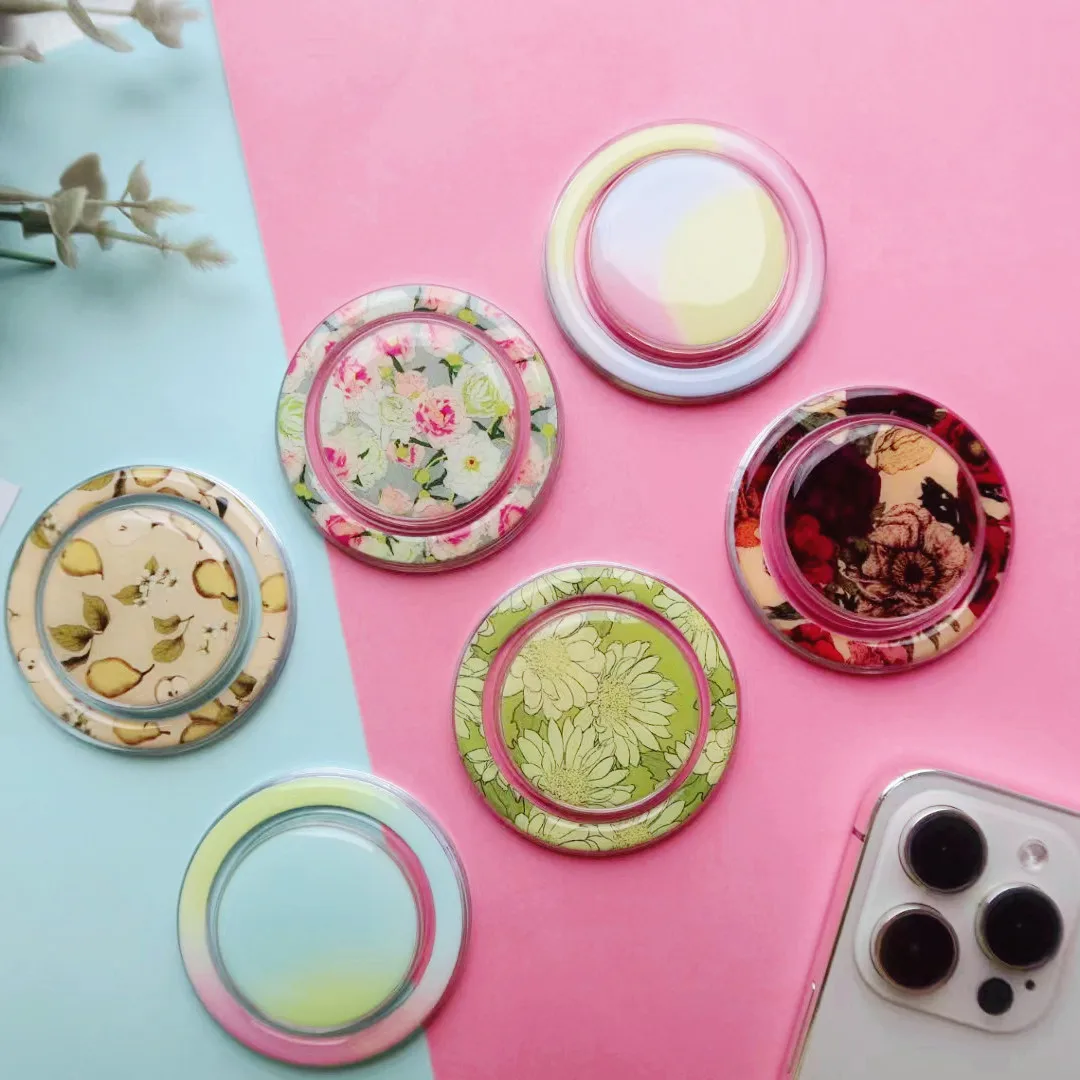 

Customized Design Flower Print Magnetic Phone Holder Socket for customized logo phone grip