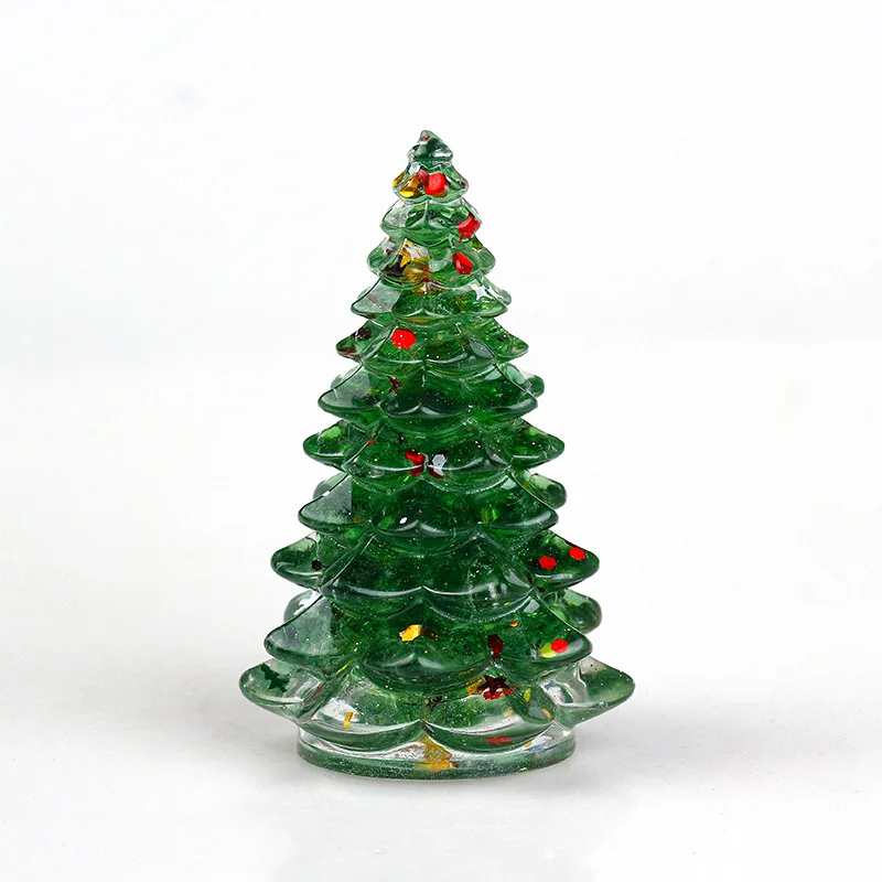Natural Crystal Resin Christmas Tree Ornaments Folk Art Home Decoration Gifts with Chips Stones for Holiday Season