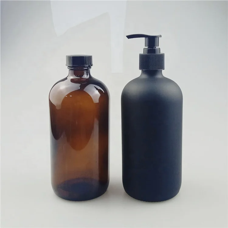 

Black Boston Round Glass Lotion soap pump Bottle 500ml With Pump Dispenser