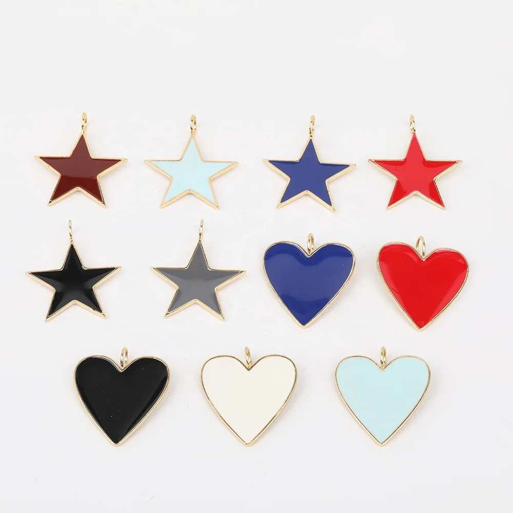 

DIY Findings Craft Supplies Heart Charms Enamel Pendant Necklace,Colorful Star Bracelet Charms, Various
