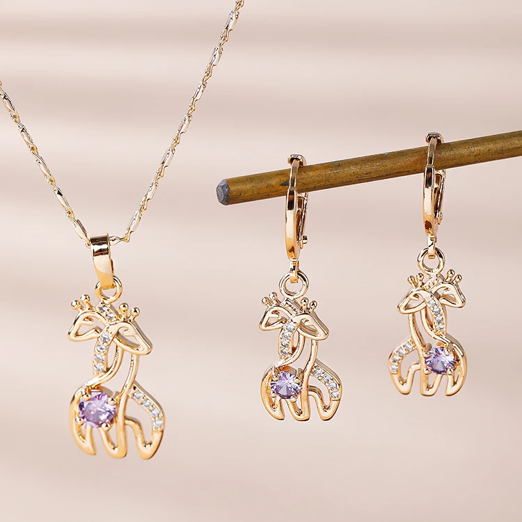 

Hd Jewelry Custom 18K Gold Plated Jewelry Giraffe Huggies Earrings Women Jewelry Set For Woman Bulk Intensity