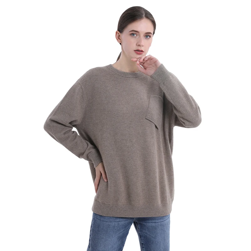 

High quality pocket fashion women cashmere pullover sweater knitted