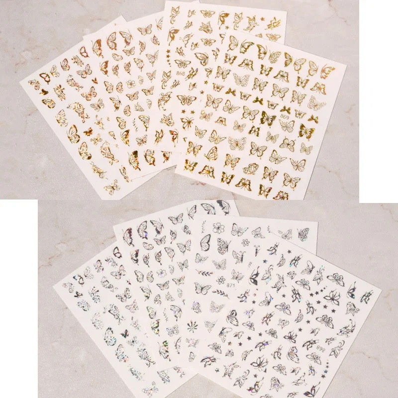 

Paso Sico New Arrive Hollow Butterfly Laser Silver Gold Adhesive Shiny Nail Sticker Wraps for DIY Nail Art Decoration Slider