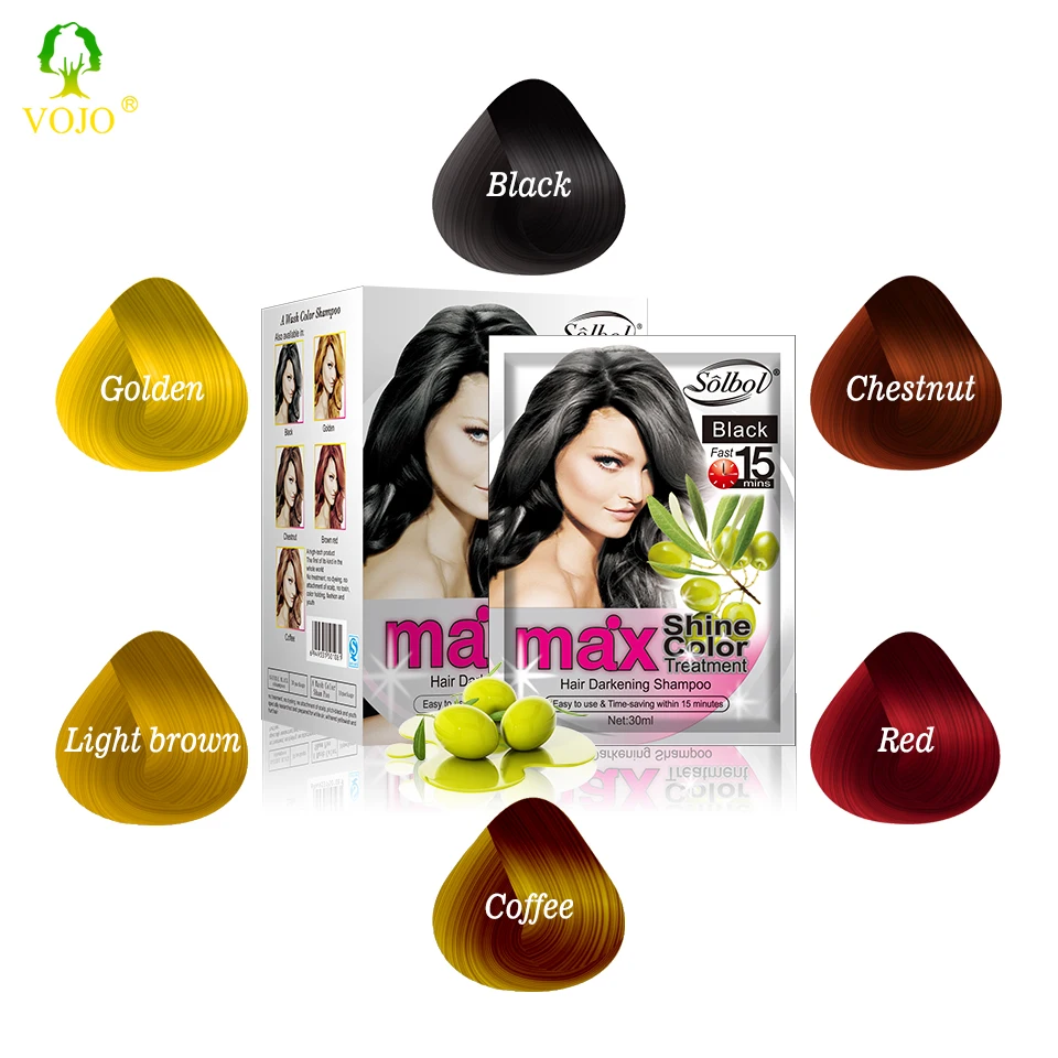 

VOJO manufacturer wholesale magic black hair color dye shampoo with comb oem odm, Five colors