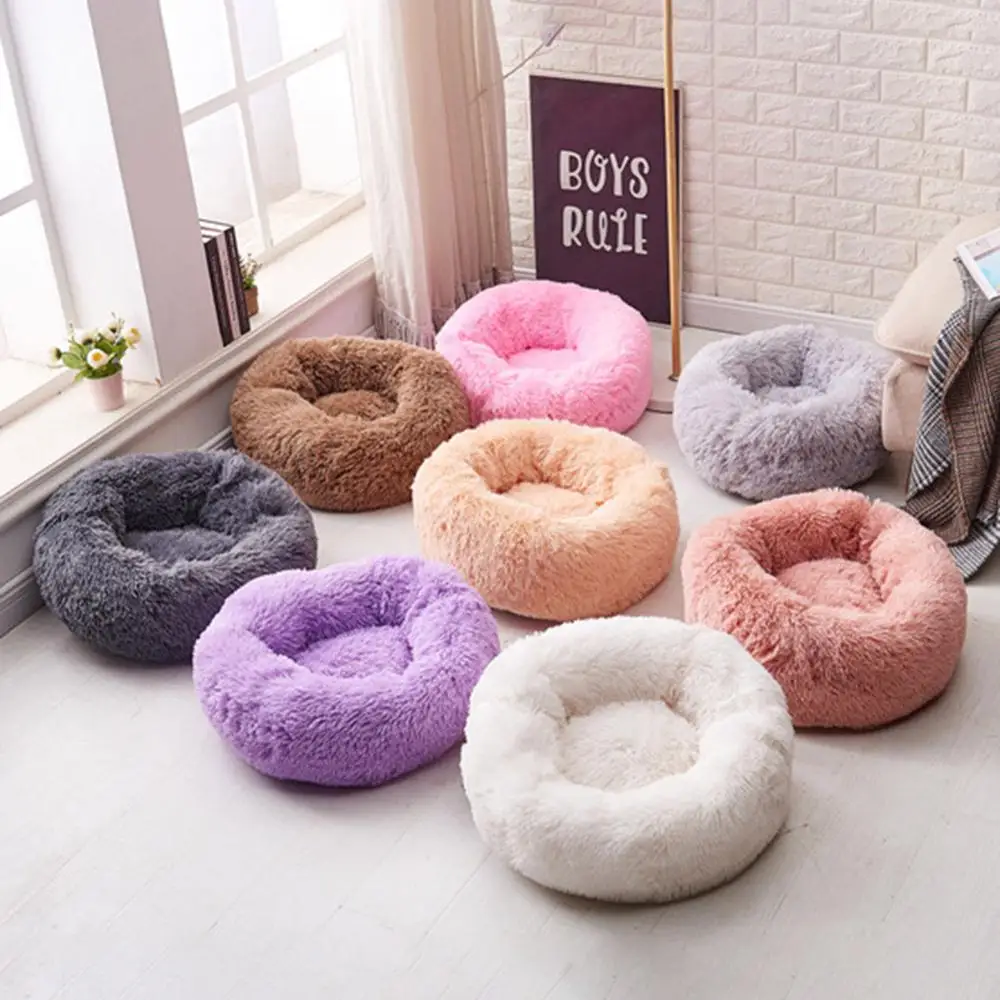 

Super Soft Round Washable Long Plush Kennel Cat House Velvet Mats Sofa For Chihuahua Dog Basket Pet Bed