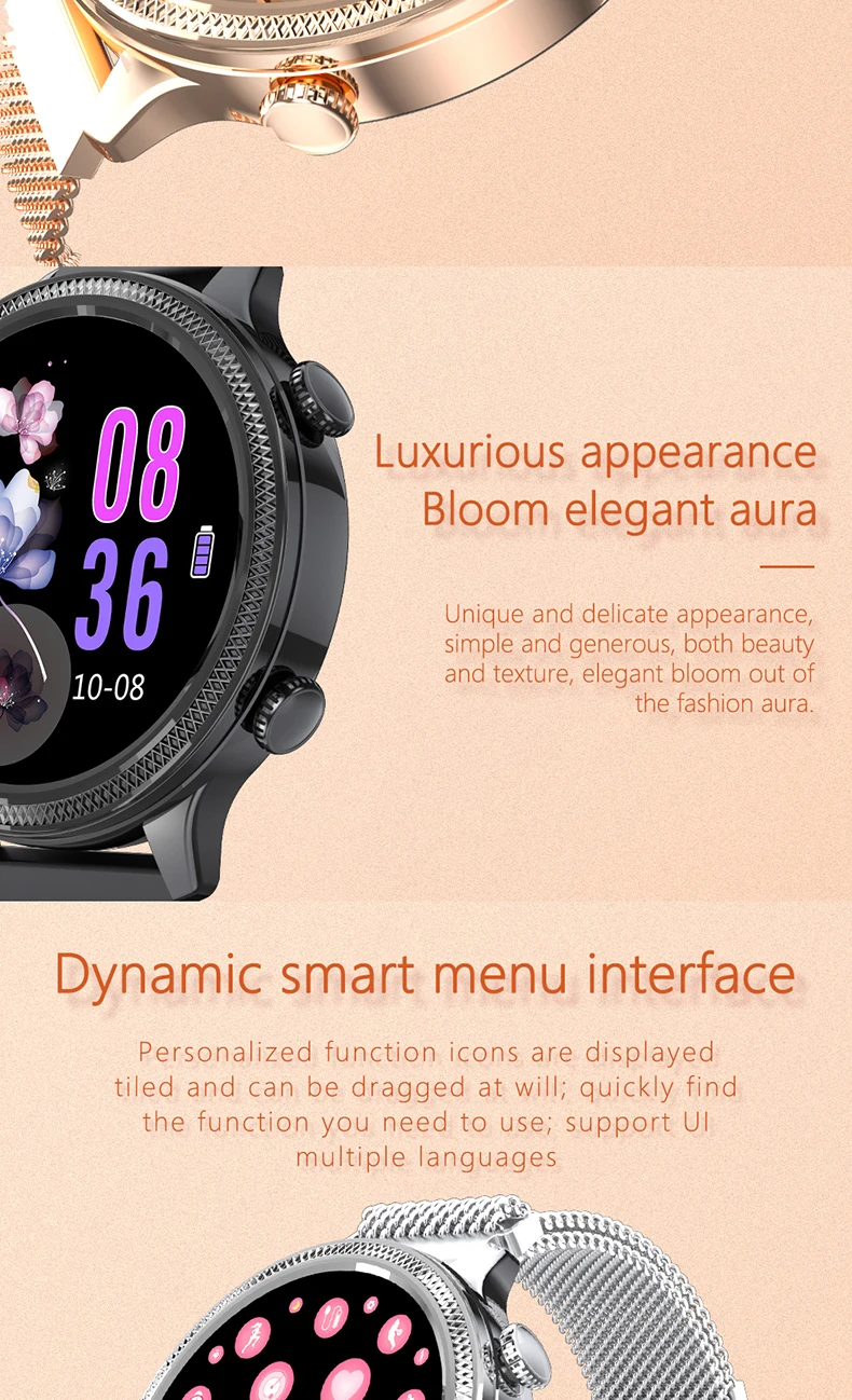 2020 Fashion Lady Smart Watch M3 Heart Rate Blood Pressure Oxygen Full Touch Waterproof Women Similar KW10 KW20 DT96 Smartwatch