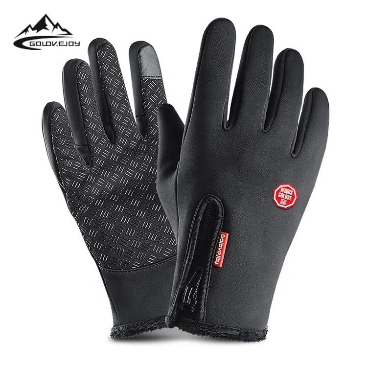 

GOLOVEJOY DB25 Wholesale Winter Cycling Gloves for Men Waterproof Windproof Gloves Fleece Thicken Warm Skid Proof Top Glove, Black, grey