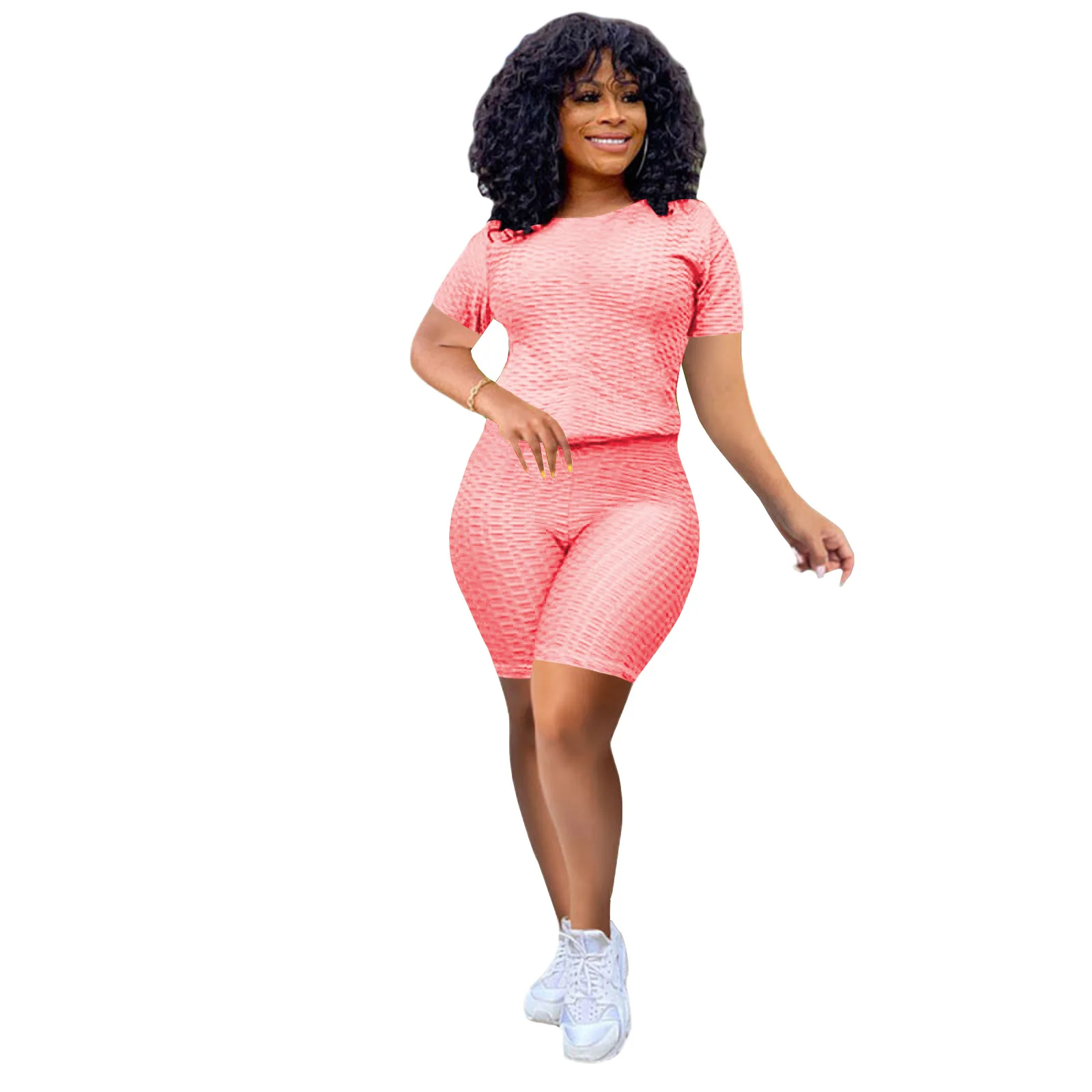 

sport two piece biker short set summer two piece set women clothing 2021