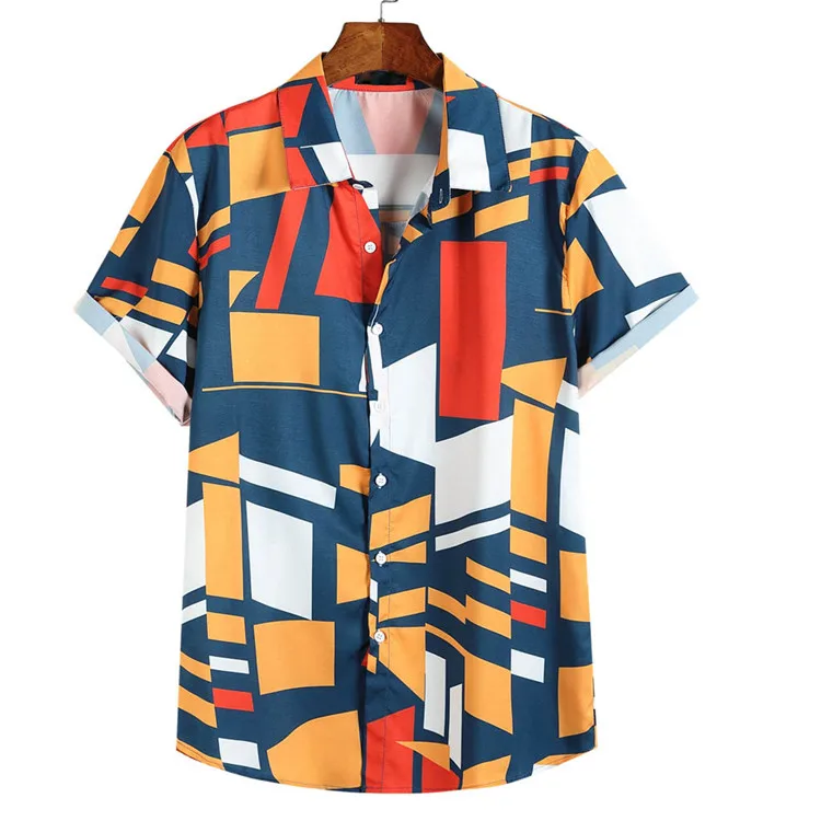

New design fashion polyester camisa hombre hawaina button up short sleeve casual hawaiian aloha beach men printed shirts