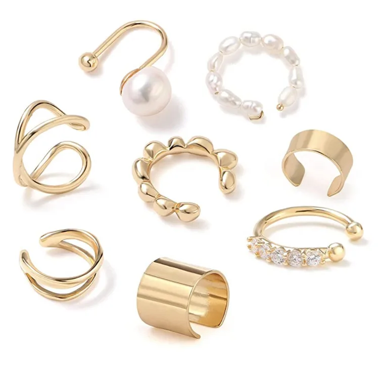 

trend earrings C-shaped double ring ear clip nose ring false nose ring 8 in one combination ear clip set, Picture shows