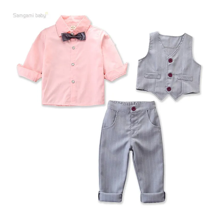 

kids clothing sets boy Wholesale gentleman kids outfits autumn boys dress korean style 3pcs children clothing set, White, pink