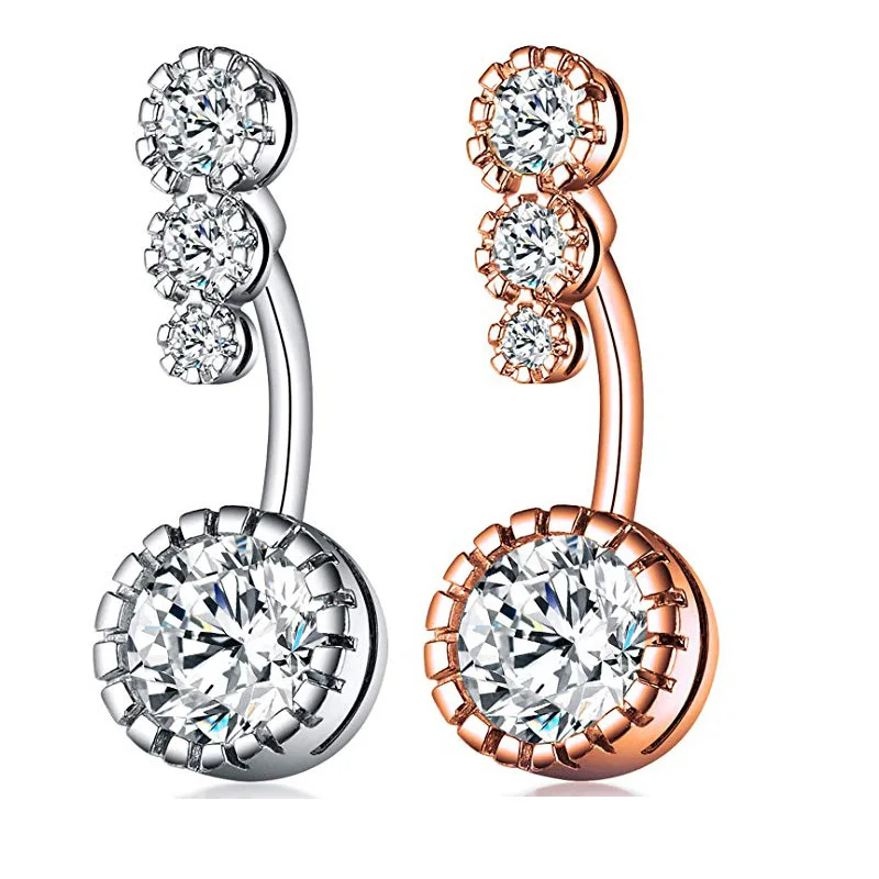 

Stainless Steel Gold Plated Round CZ Belly Rings Body Jewelry Zircon Non Piercing Navel Ring