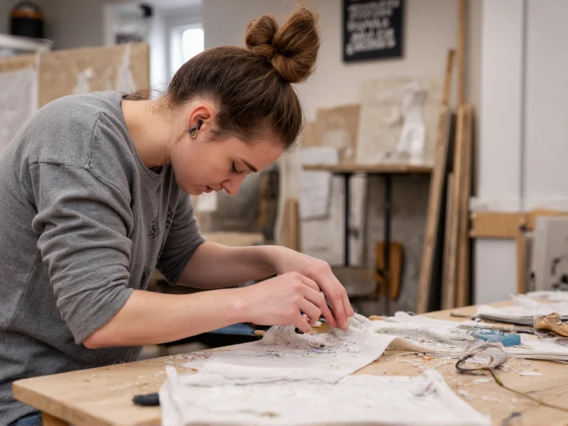 Modern crafter demonstrating textile techniques at workshop
