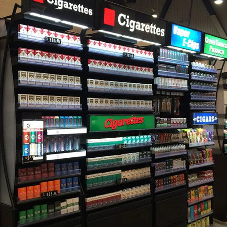 Tmj2228 New Design Custom Made Floor Standing Tobacco Display Shelf Floor Cigarette Showcase