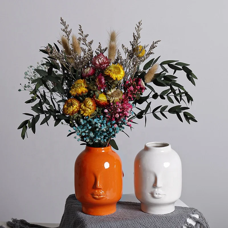 

2021 New Arrival factory hot sell orange / white color ceramic dried flower vase porcelain flower pot