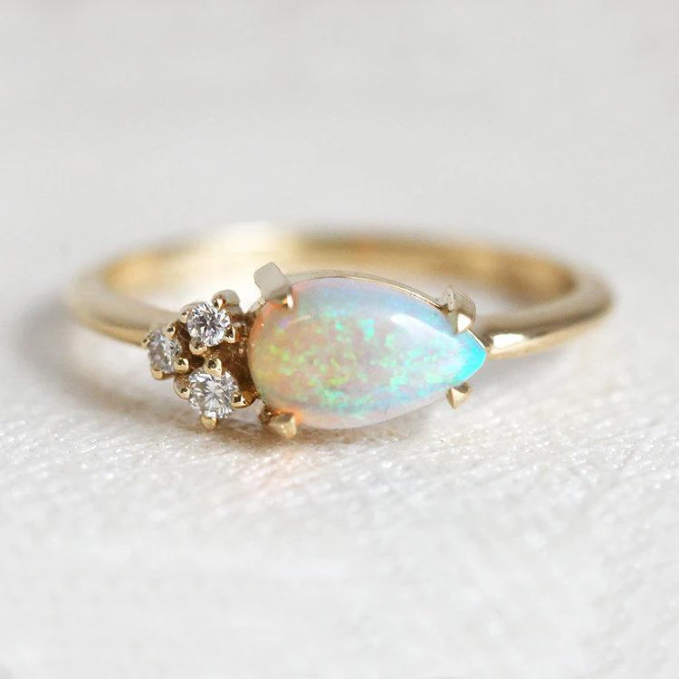 

18k Gold Plated Opal Jewelry Ring Dainty 925 Sterling Silver Vintage Opal Engagement Diamond Ring