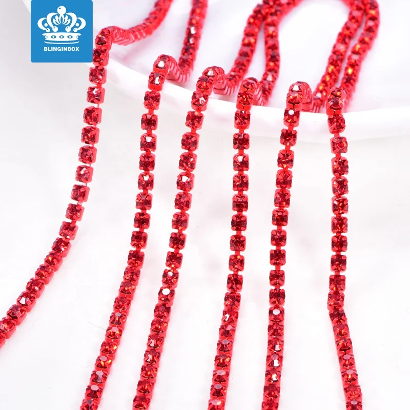

10 Yards/Roll Glass Crystal Trimming Chains Wholesale SS6 SS8 SS12 Sew on Close Cup Rhinestones Chain Rhinestone Dance Costume, Over 10 colors