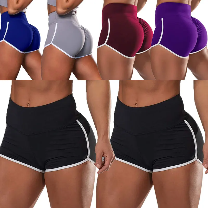 

Wholesale Gym Sexy Fitness Scrunch Butt Booty Plus Size Sexy Solid Color High Waist Yoga Sport Shorts Women, Customized colors