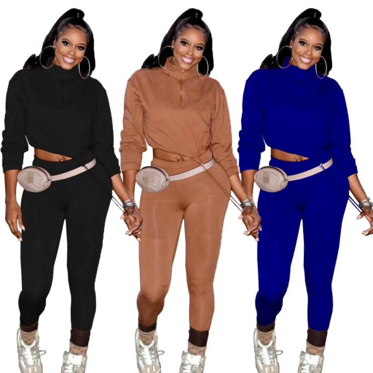 

Fall 2021 Women Clothes Solid Turtleneck Pullover 2 Piece Pants Set Women Casual Jogger Tracksuit