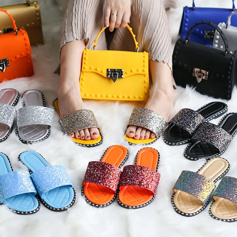 

Ladies Fashion Rhinestone Slipper Sandals Set Purse And Shoe Set Women Hand Bag Shoes With Matching Bags Sandal And Purse Set