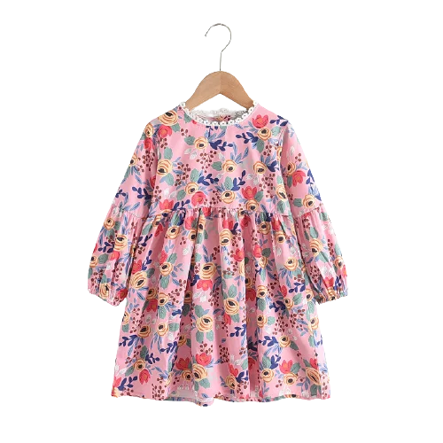 

2021 wear new floral fashionable children puff sleeve waist long sleeve princess dress kids clothes girls dresses for autumn, As pic shows, we can according to your request also