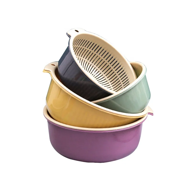 

2-in-1 Kitchen Strainer Colander Bowl Multi-function Plastic Washing Bowl for Vegetables Fruits Meat Berry Cleaning, Black/purple/light green/gold