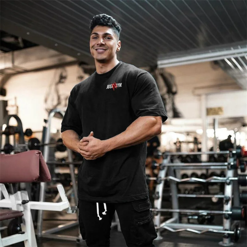 

Oversized men's tshirt summer mens gym bodybuilding fitness loose sports T-shirt Plus Size Man Knitted custom print t-shirts