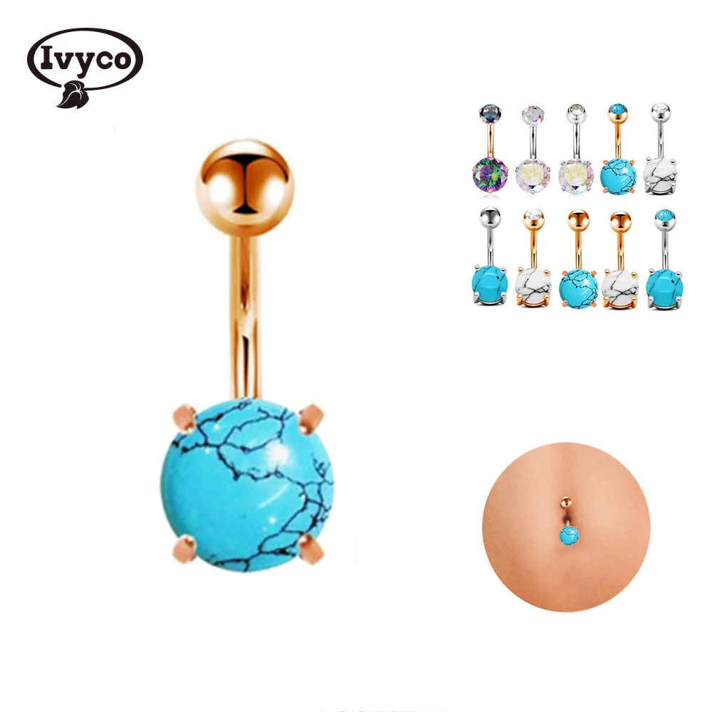 

Belly Button Rings 14G CZ Opal Navel Rings Barbells Studs Women Girls Body Piercing Jewelry Stainless Steel 5g Opp Bag Zircon