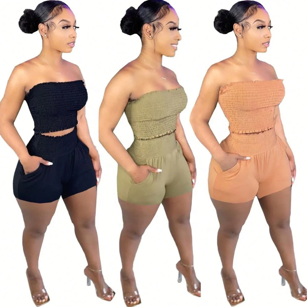 

Crop Top Shirt Women's Breathable Short Trousers Tube Summer Casual Outfit Two Piece Shorts Jogger Track Pants Set