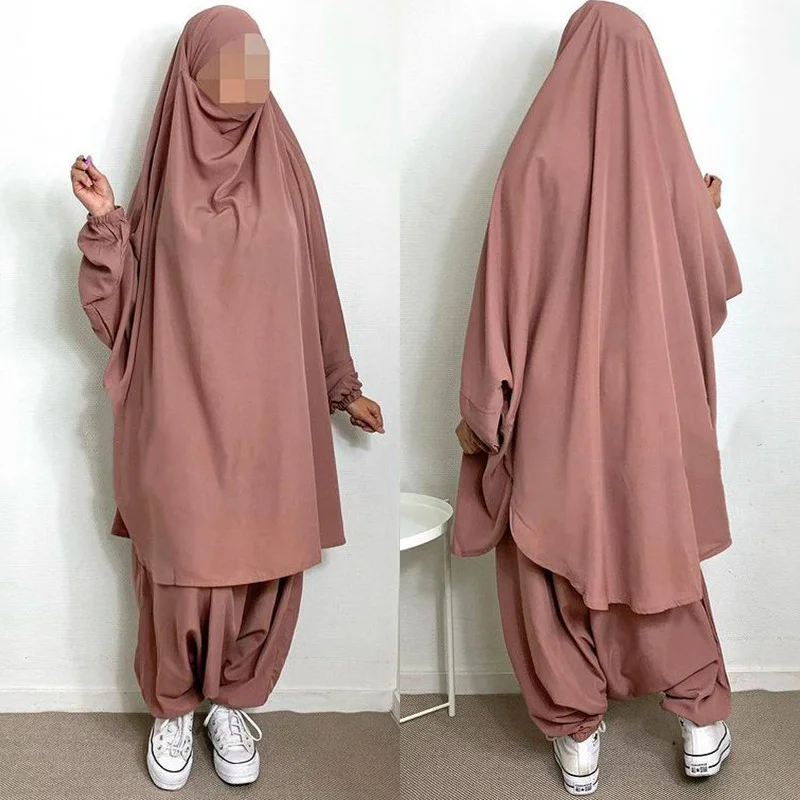 

Wholesale Eid Nida With Niqab Modest Khimar Hijab Abaya Muslim Dress Islamic Clothing Two Piece Set Prayer Abaya Jilbab Pant Set