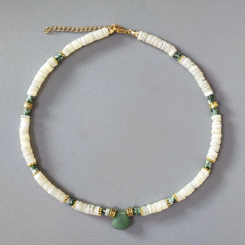 

Nique Design Natural Shell Necklace Fashion Classic Brown-color Green-color Drop Stone Handmade Jewelry