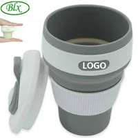 

BLX Custom Logo Printed 12oz 350ml Pocket BPA Free Silicone Folding Foldable Mug Reusable Collapsible Travel Coffee Cup with Lid