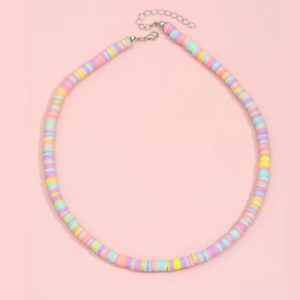 

Multicolor Soft Pottery Choker Necklace Women Boho Handmade Collar Necklace Holiday Beach Beads Strand Fashion Jewelry, Picture shown
