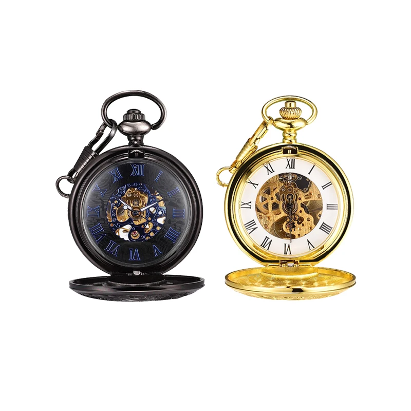 

Multicolor plating antique mechanical pocket watch metal hands-automatic wristwatch with chains pocket watch, Black/golden