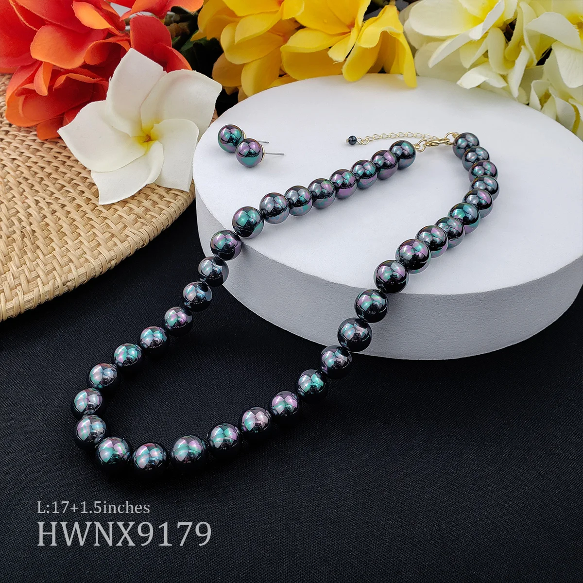 Hawaiian Shell Pearl Necklace Set Stylish Black shell  Pearl Choker Necklace for  Women Wholesale