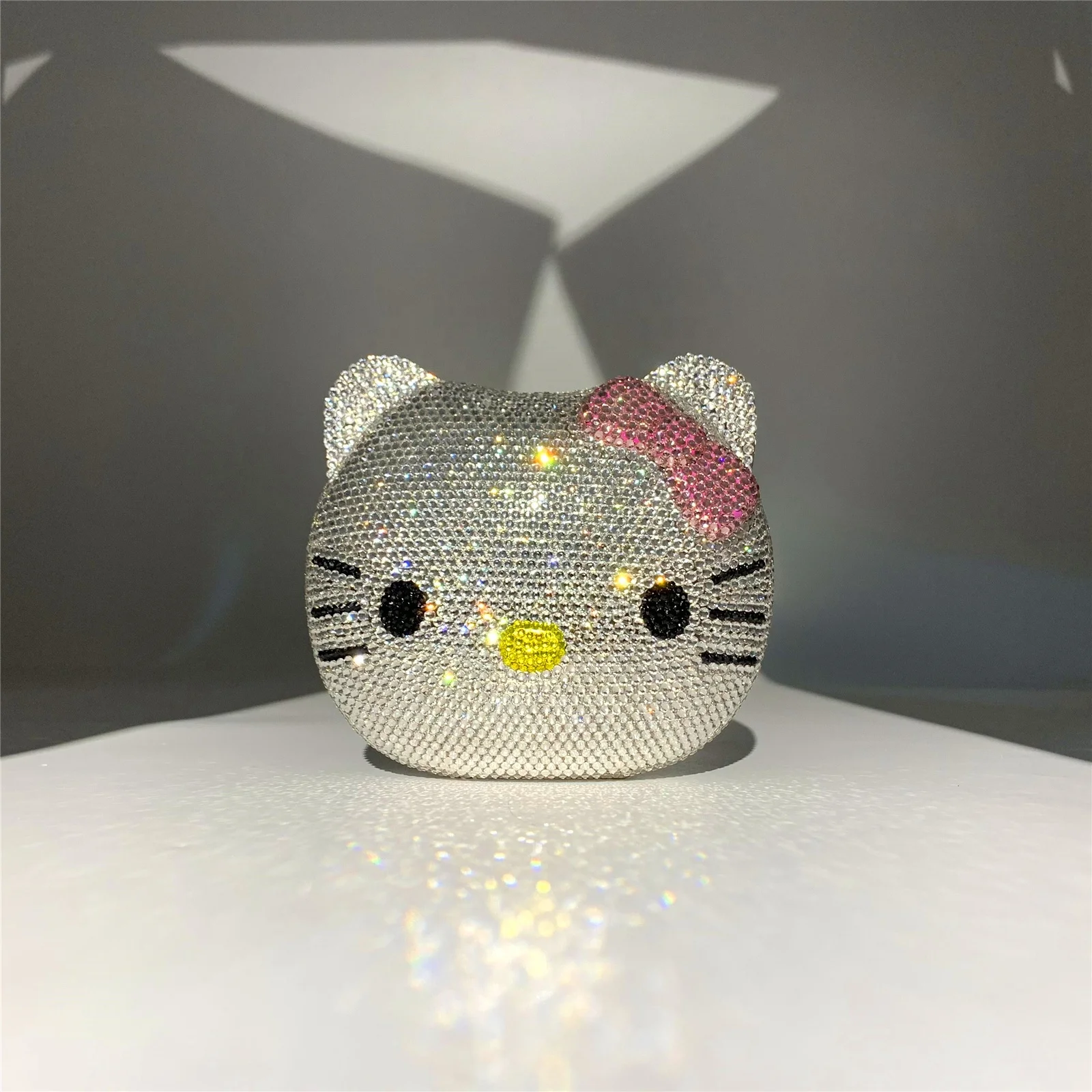 

OC4285 High Quality Kitty Shape Crystal Evening Party Clutch Bag, Silver, custom any color