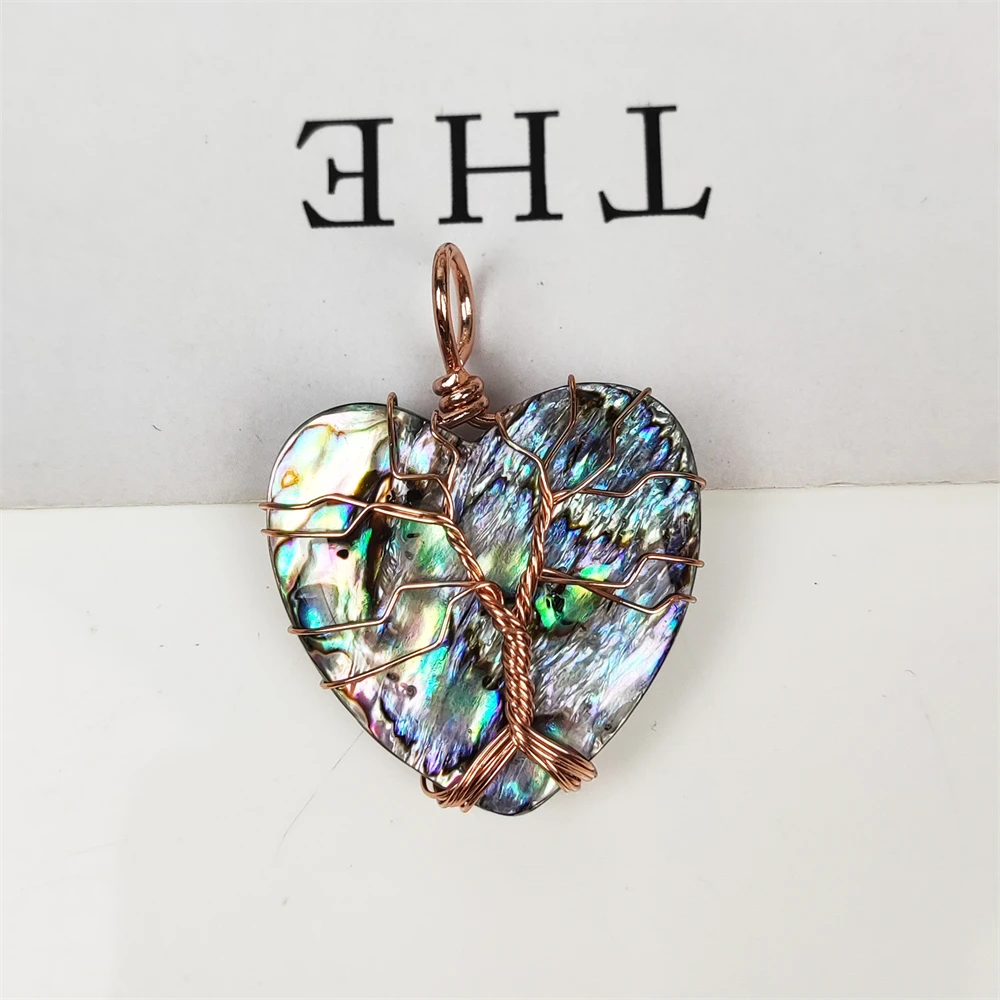 Wholesale cheap price wire wrapped natural gemstone heart pendant abalone shell love heart charm for jewelry necklace making