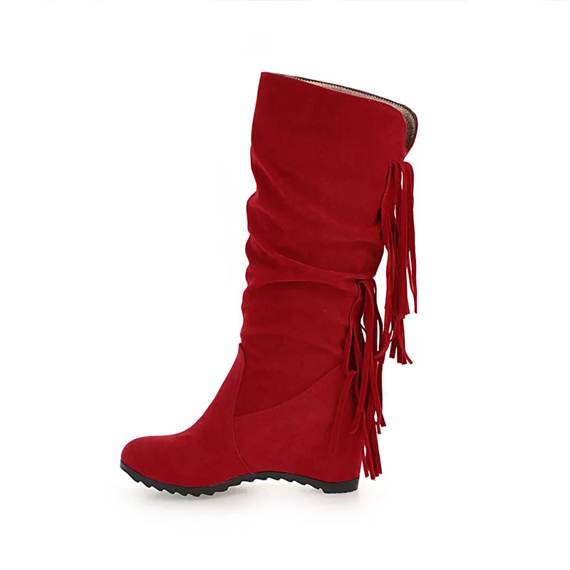 

Classic Round Head Non-Slip Fringe Black Red Fashion Women Winter Boots, Black/red/ecru/yellow