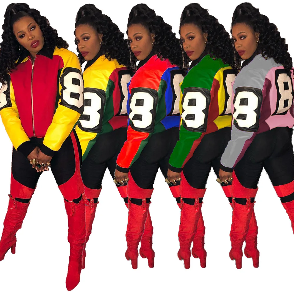 

Jacket Women 2021 Fall Winter Jacket And Coats Long Sleeve Coat Multicolor Colorblock Zipper Lapel Women's Plus Size Jacket