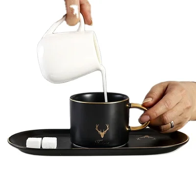 Matte Glaze Porcelain Ceramic Coffee & Tea Cup Gift Set with Long Saucer Dish 200ml-300ml Capacity Custom Logo Option