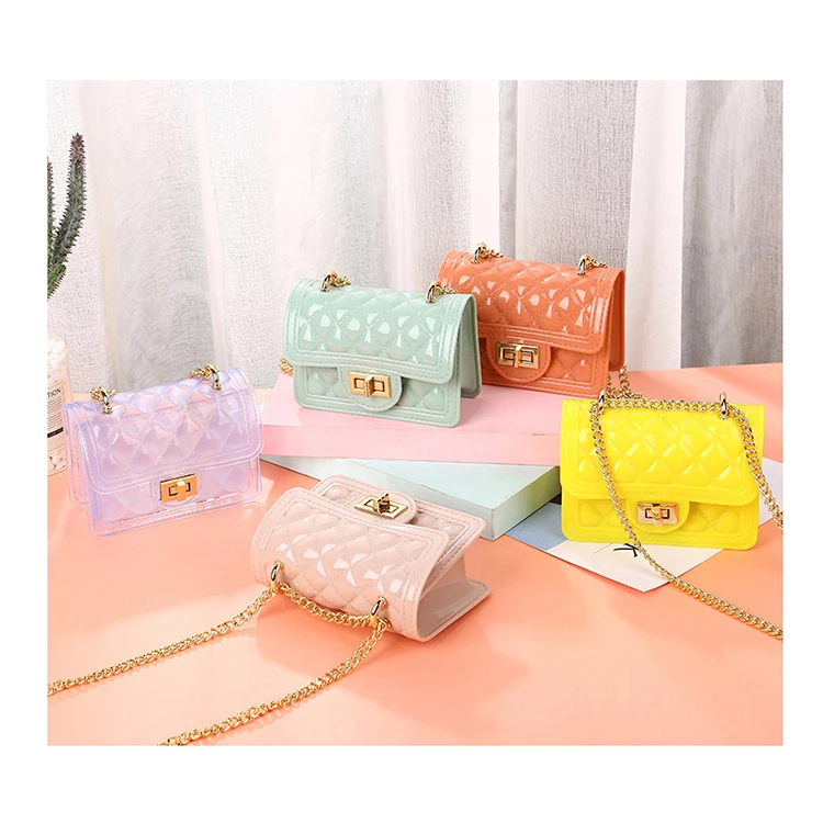 

2021 New Spring Jelly Mini Handbags See-Through PVC Chains Shoulder Purses Designer Macron Candy Color Crossbody Bolsa Mujer Sac